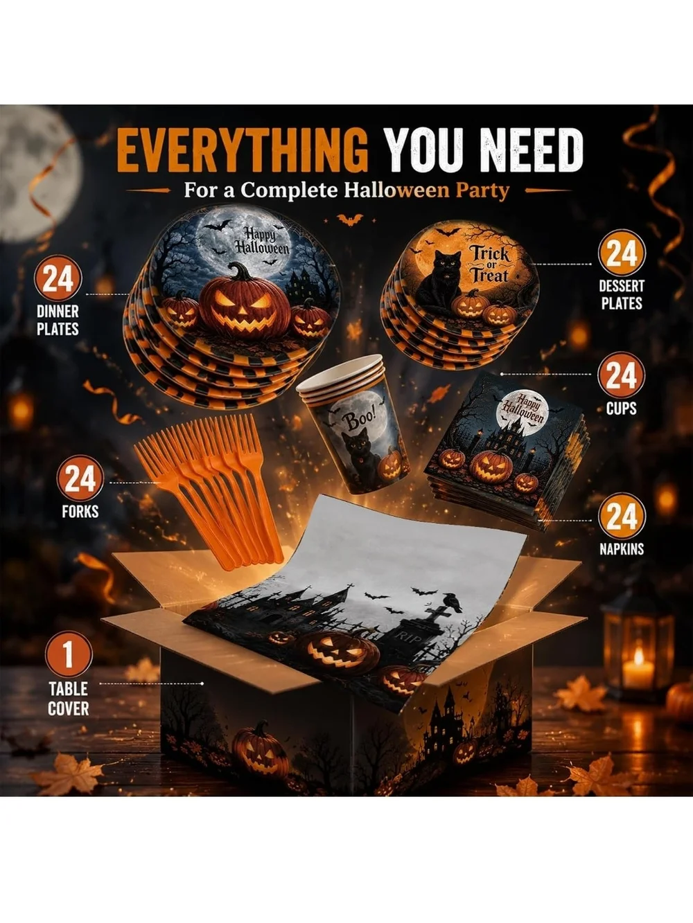 Halloween Pumpkin Party Tableware Set - Orange & Black